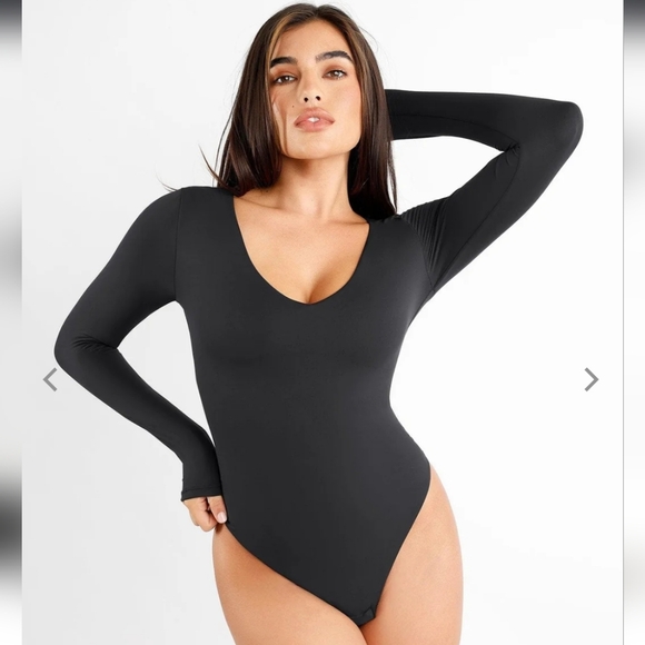 Popilush Tops - POPILUSH Shapewear Contour Long Sleeve V-Neck Cloudsense Bodysuit Black - XL NWT
